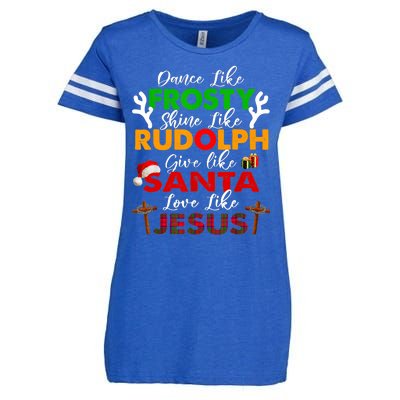 Dance Like Frosty Shine Rudolph Give Santa Love Jesus Xmas Enza Ladies Jersey Football T-Shirt