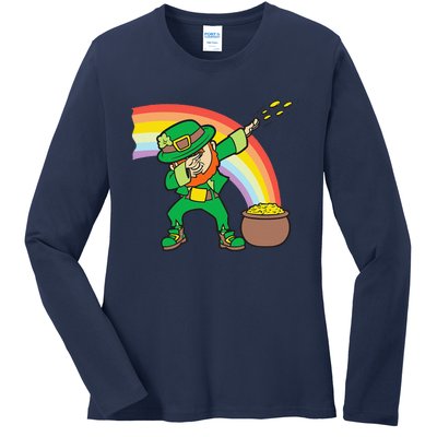 Dabbing Leprechaun Funny St Patricks Day Dab Ladies Long Sleeve Shirt