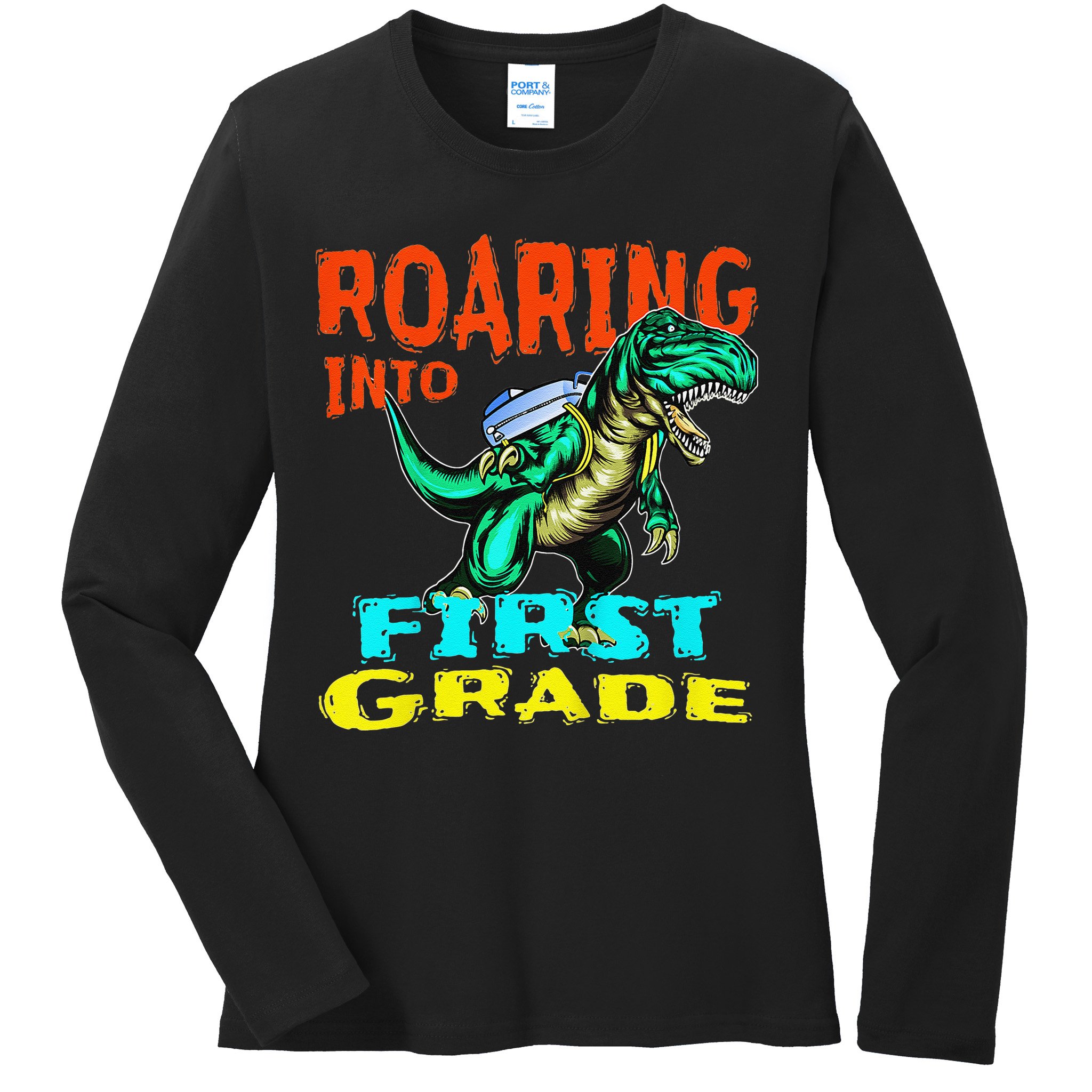 Dino Lover First Day Of School Outfit 1st Grade Tee Ladies Long Sleeve Shirt