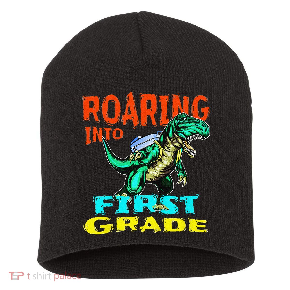 Dino Lover First Day Of School Outfit 1st Grade Tee Short Acrylic Beanie