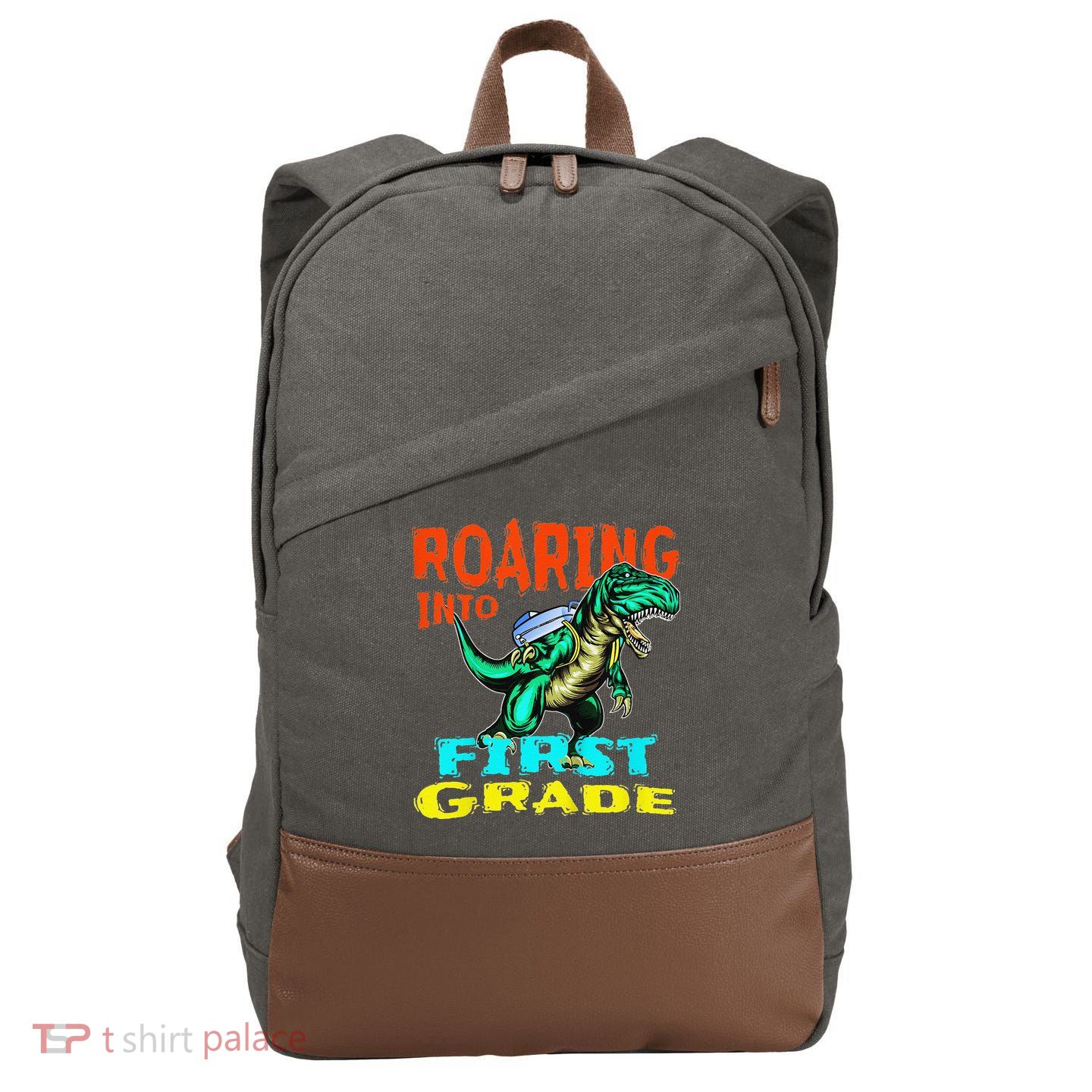 Dino Lover First Day Of School Outfit 1st Grade Tee Cotton Canvas Backpack