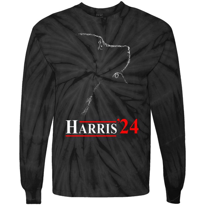 Dog Ladies For Kamala Funny Dog 2024 President Kamala Harris Tie-Dye Long Sleeve Shirt