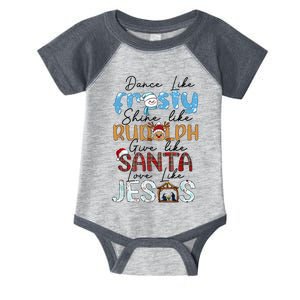 Dance Like Frosty Love Like Jesus Funny Christians Christmas Infant Baby Jersey Bodysuit