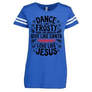 Dance Like Frosty Shine Rudolph Give Santa Love Jesus Gift Enza Ladies Jersey Football T-Shirt