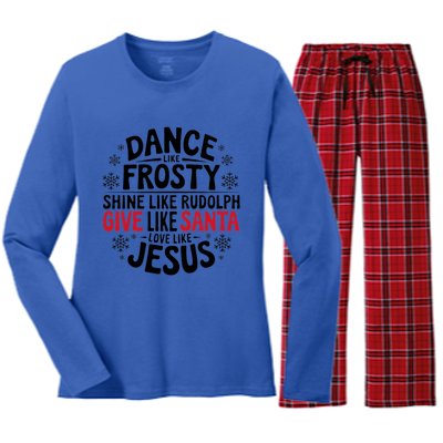 Dance Like Frosty Shine Rudolph Give Santa Love Jesus Gift Women's Long Sleeve Flannel Pajama Set 