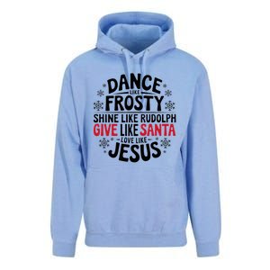 Dance Like Frosty Shine Rudolph Give Santa Love Jesus Gift Unisex Surf Hoodie