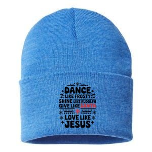 Dance Like Frosty Shine Rudolph Give Santa Love Jesus Gift Sustainable Knit Beanie