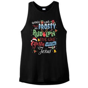 Dance Like Frosty Rudolph Give Santa Love Like Jesus Women Ladies PosiCharge Tri-Blend Wicking Tank