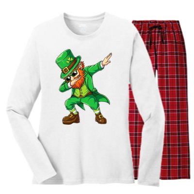 Dabbing Leprechaun Funny Gift St Patricks Day Women's Long Sleeve Flannel Pajama Set 