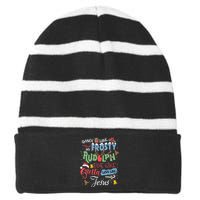 Dance Like Frosty Rudolph Give Santa Love Like Jesus Women Striped Beanie with Solid Band