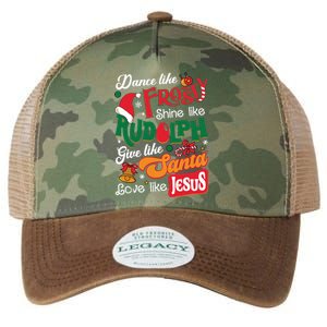 Dance Like Frosty Shine Like Rudolph Love Like Jesus Xmas Legacy Tie Dye Trucker Hat