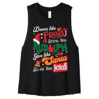 Dance Like Frosty Shine Like Rudolph Love Like Jesus Xmas Women's Racerback Cropped Tank