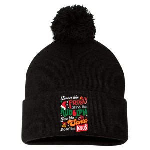 Dance Like Frosty Shine Like Rudolph Love Like Jesus Xmas Pom Pom 12in Knit Beanie