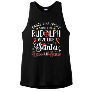 Dance Like Frosty Shine Like Rudolph Love Like Jesus Xmas Ladies PosiCharge Tri-Blend Wicking Tank