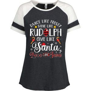 Dance Like Frosty Shine Like Rudolph Love Like Jesus Xmas Enza Ladies Jersey Colorblock Tee