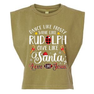 Dance Like Frosty Shine Like Rudolph Love Like Jesus Xmas Garment-Dyed Women's Muscle Tee