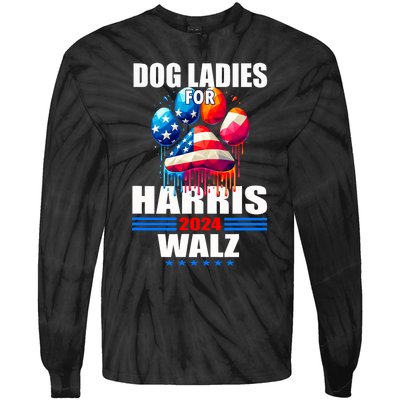 Dog Ladies For Harris Walz 2024 Tie-Dye Long Sleeve Shirt