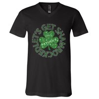 Distressed Let's Get Shamrocked Irish St Patrick V-Neck T-Shirt