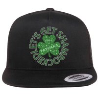 Distressed Let's Get Shamrocked Irish St Patrick Flat Bill Trucker Hat