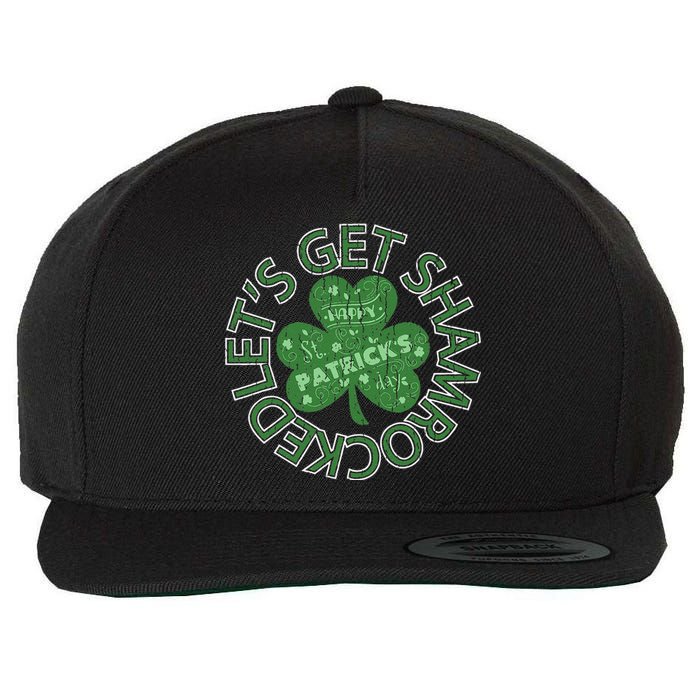 Distressed Let's Get Shamrocked Irish St Patrick Wool Snapback Cap