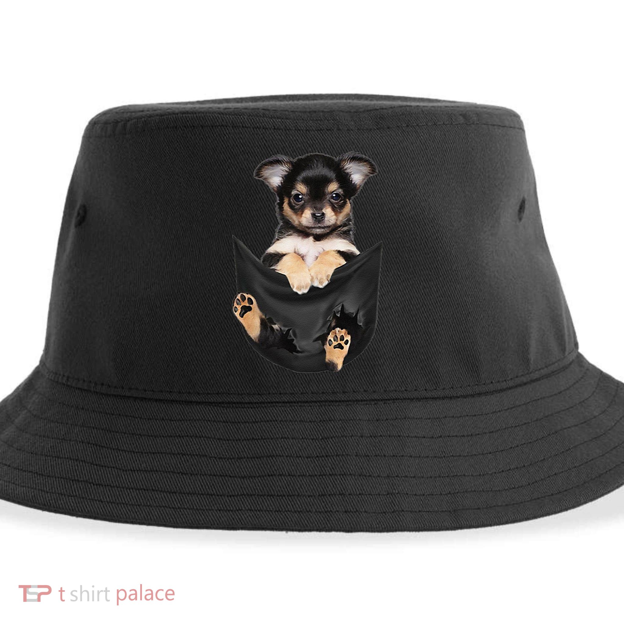 Dog Lovers Gifts Chihuahua In Pocket Funny Dog Face Sustainable Bucket Hat