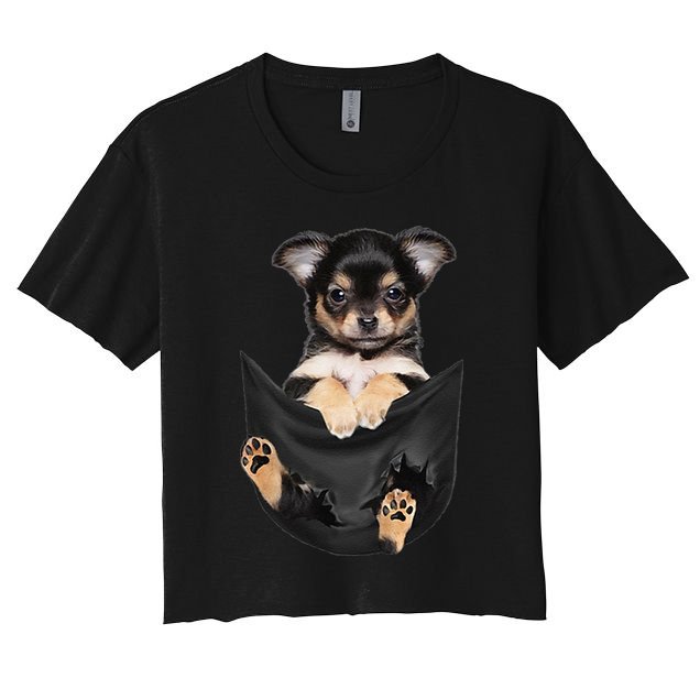 Dog Lovers Gifts Chihuahua In Pocket Funny Dog Face Crop Top