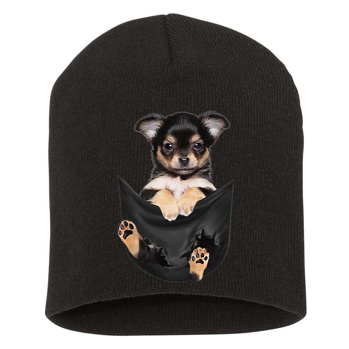 Dog Lovers Gifts Chihuahua In Pocket Funny Dog Face Short Acrylic Beanie