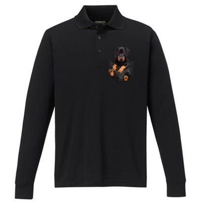 Dog Lovers Gifts Doberman In Pocket Funny Dog Face Performance Long Sleeve Polo