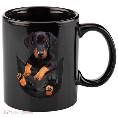 Dog Lovers Gifts Doberman In Pocket Funny Dog Face 11oz C Handle Ceramic Mug