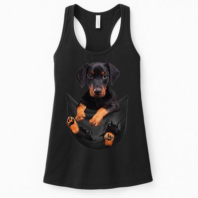 Dog Lovers Gifts Doberman In Pocket Funny Dog Face Womens Tank Top
