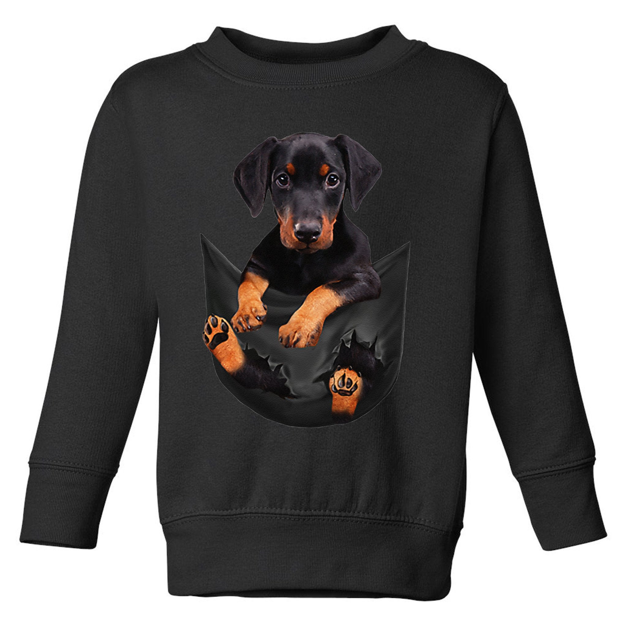 Dog Lovers Gifts Doberman In Pocket Funny Dog Face Toddler Sweatshirt