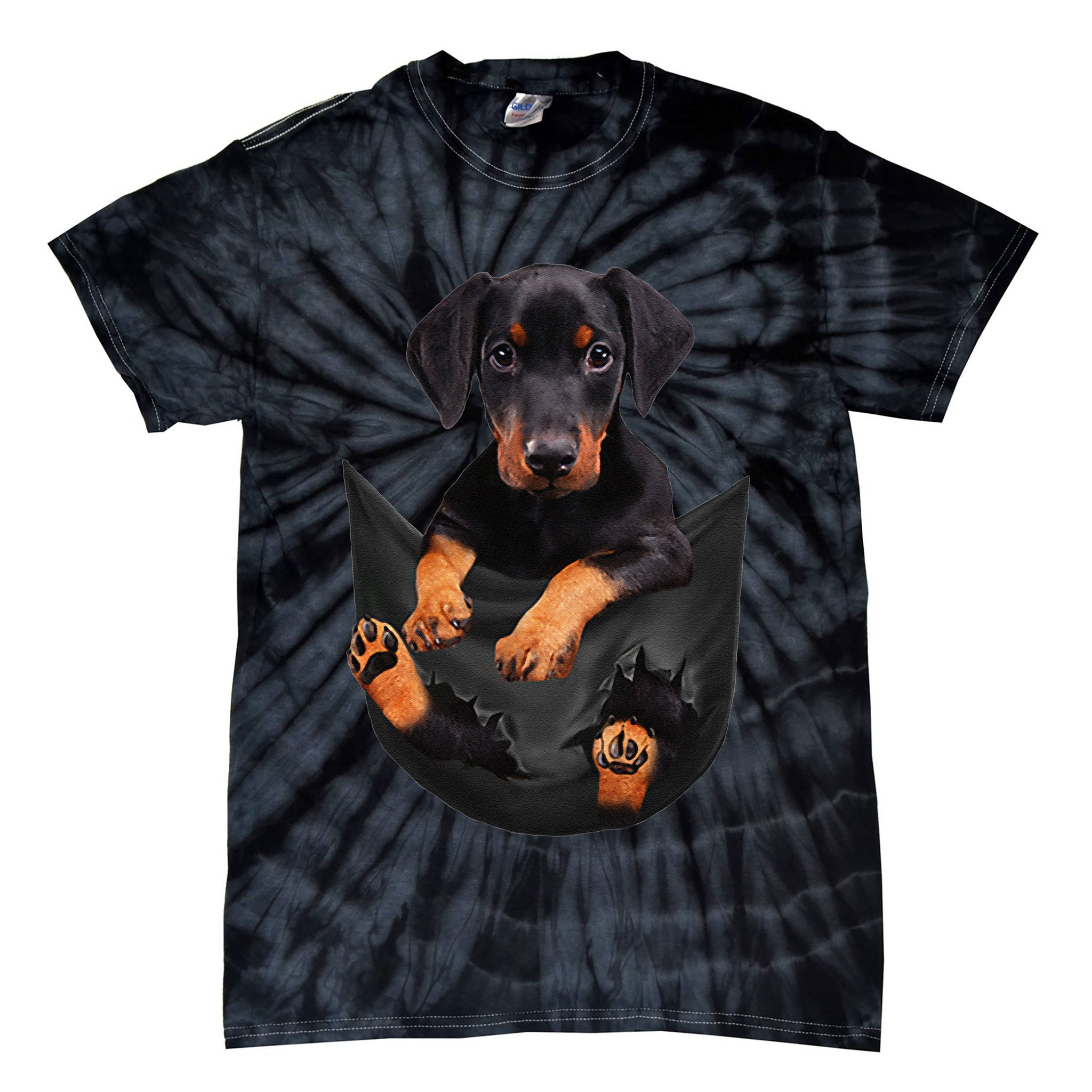 Dog Lovers Gifts Doberman In Pocket Funny Dog Face Tie-Dye T-Shirt