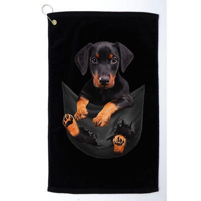 Dog Lovers Gifts Doberman In Pocket Funny Dog Face Golf Towel