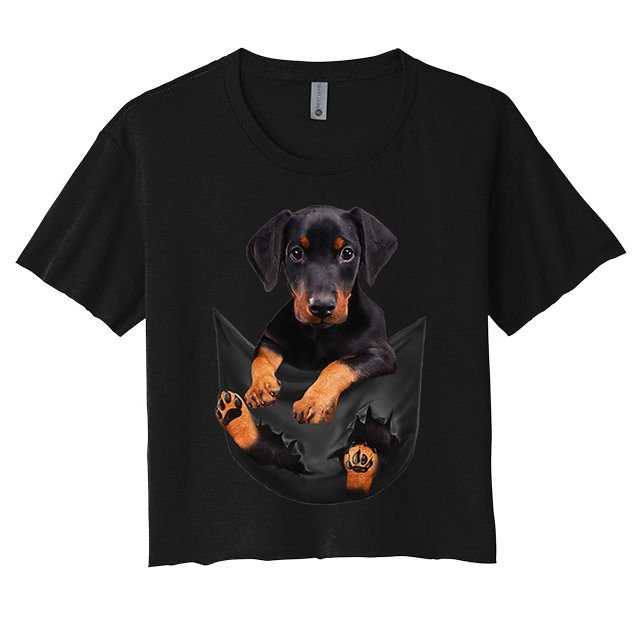 Dog Lovers Gifts Doberman In Pocket Funny Dog Face Crop Top