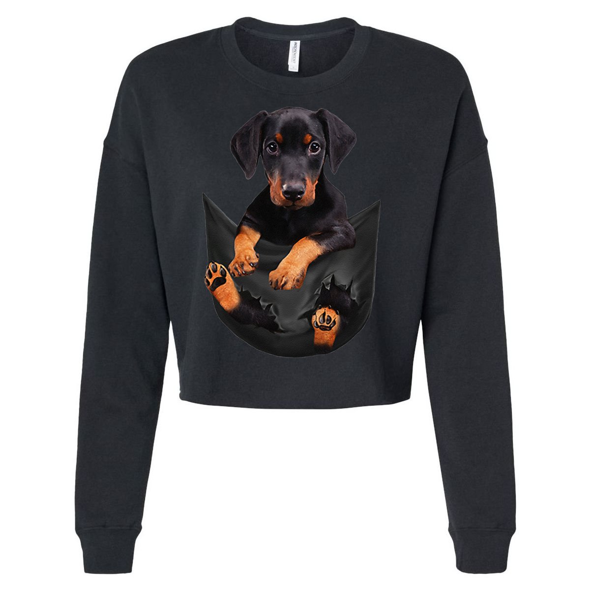 Dog Lovers Gifts Doberman In Pocket Funny Dog Face Cropped Pullover Crew