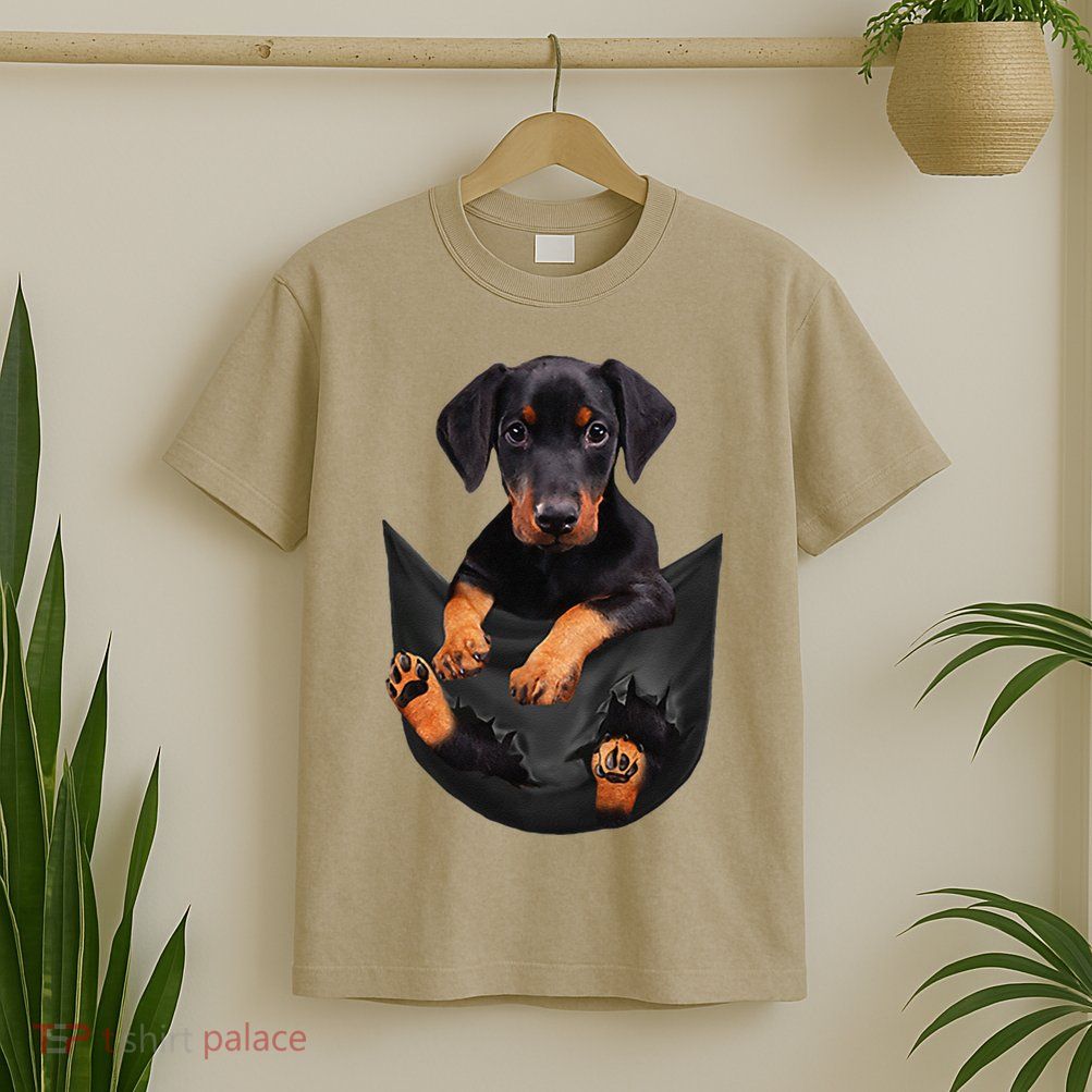 Dog Lovers Gifts Doberman In Pocket Funny Dog Face T-Shirt