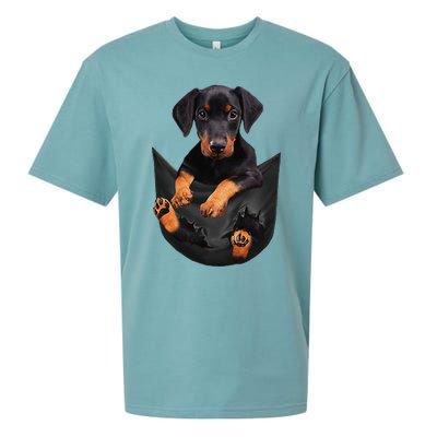 Dog Lovers Gifts Doberman In Pocket Funny Dog Face Sueded Cloud Jersey T-Shirt