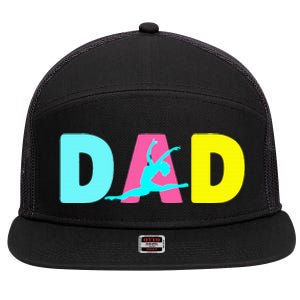 Dad Little Gymnast Girl Birthday Gymnastics Themed Party 7 Panel Mesh Trucker Snapback Hat