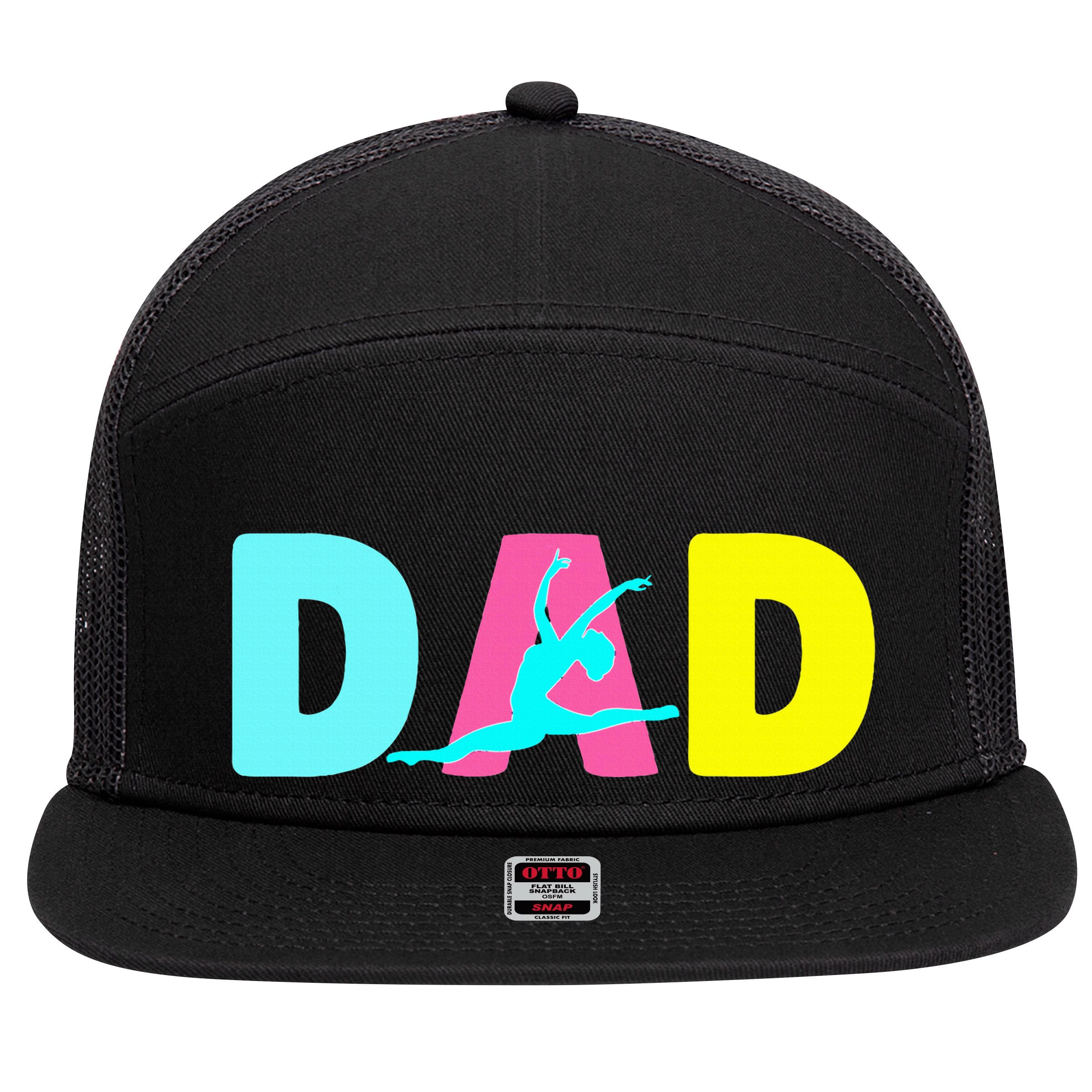 Dad Little Gymnast Girl Birthday Gymnastics Themed Party 7 Panel Mesh Trucker Snapback Hat