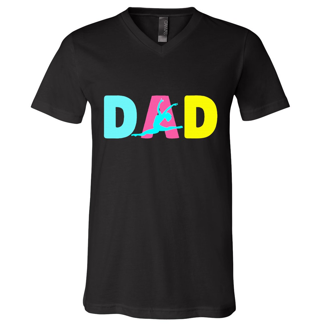 Dad Little Gymnast Girl Birthday Gymnastics Themed Party V-Neck T-Shirt