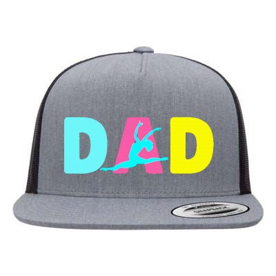 Dad Little Gymnast Girl Birthday Gymnastics Themed Party Flat Bill Trucker Hat