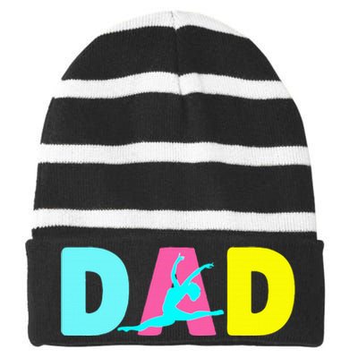 Dad Little Gymnast Girl Birthday Gymnastics Themed Party Striped Beanie with Solid Band