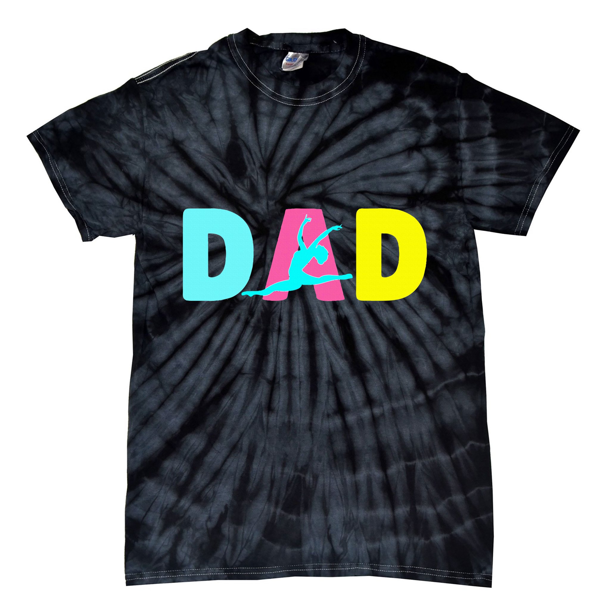 Dad Little Gymnast Girl Birthday Gymnastics Themed Party Tie-Dye T-Shirt