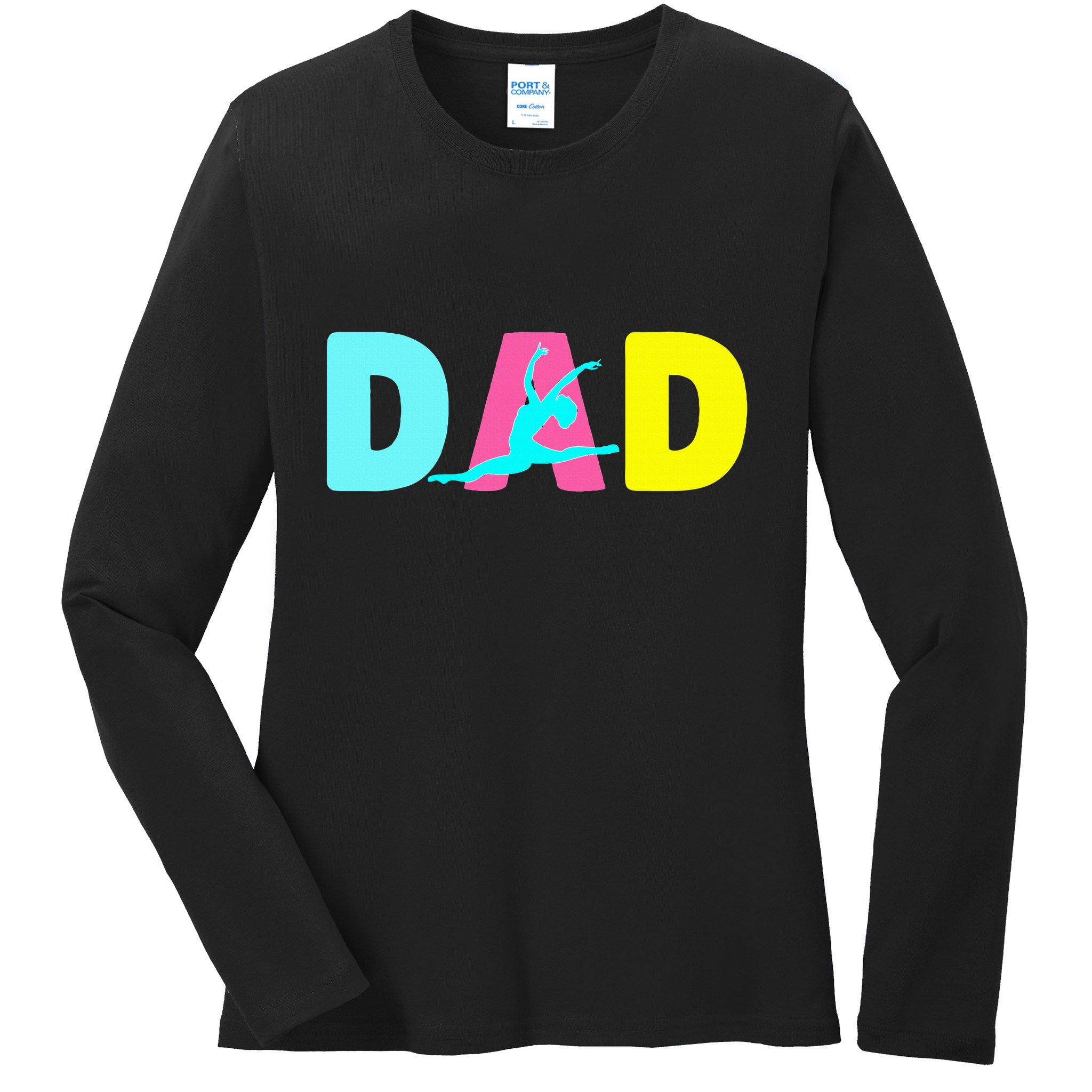 Dad Little Gymnast Girl Birthday Gymnastics Themed Party Ladies Long Sleeve Shirt