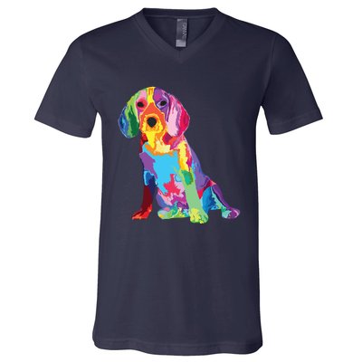 Dog Lover Gifts For Womens Beagle Colorful Beagle Men V-Neck T-Shirt