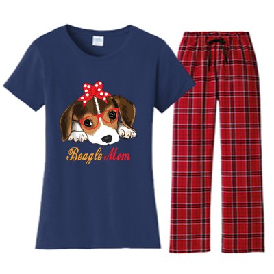 Dog Lover Gifts Bow Tie Glasses Funny Cute Beagle Mom Women's Flannel Pajama Set