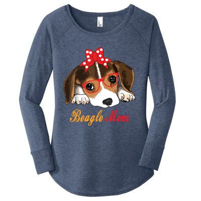 Dog Lover Gifts Bow Tie Glasses Funny Cute Beagle Mom Women's Perfect Tri Tunic Long Sleeve Shirt