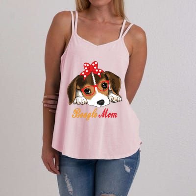 Dog Lover Gifts Bow Tie Glasses Funny Cute Beagle Mom Women's Strappy Tank