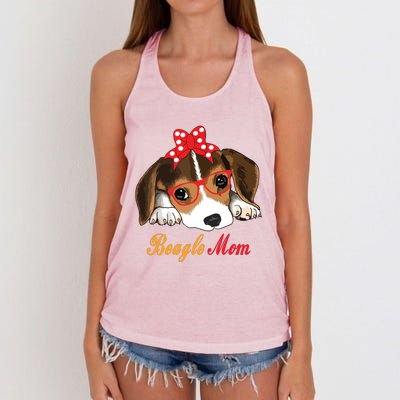 Dog Lover Gifts Bow Tie Glasses Funny Cute Beagle Mom Women's Knotted Racerback Tank