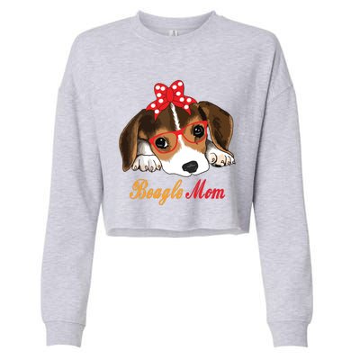 Dog Lover Gifts Bow Tie Glasses Funny Cute Beagle Mom Cropped Pullover Crew